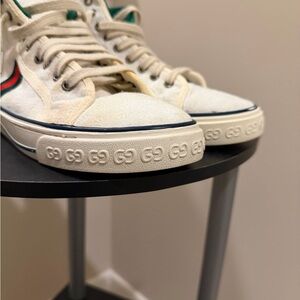 Gucci Cream High-Tops with Green and Red Accents